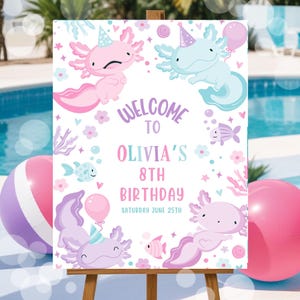 Axolotl Birthday Party Welcome Poster Axolotl Welcome Sign Template Girl Axolotl Lake Fish Birthday Party Axolotl Instant Download Canva AX1