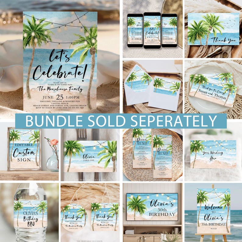 Beach Party Invitation Evite Editable Summer Birthday Invite Tropical Pool Party Corjl Template Digital Beach Birthday Printable BE1 image 5