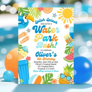 WaterPark Birthday Invitation Water Park Party Invite Waterslide Birthday Invitation Summer Pool Party Splash Park Boy Girl Corjl P8