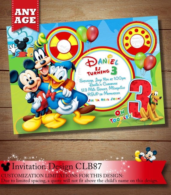 SAME DAY SVC Clubhouse Mickey Birthday Invitation, Mickey Mouse Invitation, Mickey Mouse Clubhouse, Toodles Invitations, Mickey Printables Il_570xn