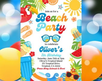 EDITABLE Beach Birthday Party Invitation Tropical Splish Splash Boy's Beach Party Invite Boys Summer Party At The Beach Instant Download P9A