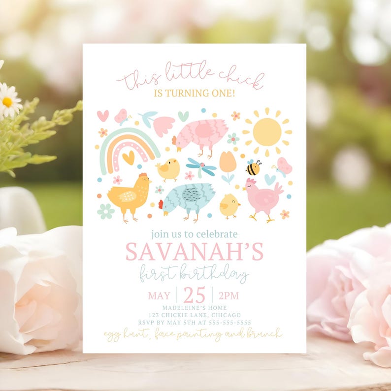 The Printable Occasions offers custom wedding birthday and baby shower templates for every celebration. This editable chicken birthday invitation showcases cute farm animals with colorful barnyard graphics perfect for kids farm theme parties. Editable in Canva customize all text and colors download unlimited times and print high resolution invitations easily for your little one’s special day.