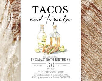 Tacos and Tequila Birthday Invitation Editable Fiesta Margarita Adult Party Invite Printable Birthday Party Invite Cinco de Mayo Canva CS1
