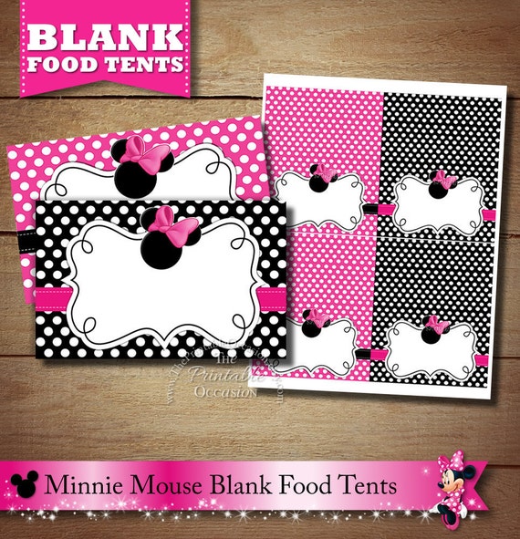 Blank Minnie Mouse Food Tents - Pink Minnie Mouse Placecards for Birthday Party or Baby Shower, Pink Polka Dotted Minnie Mouse Food Tents Il_570xn