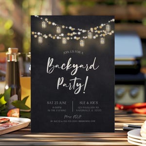 Editable Backyard BBQ Party Invitation Canva Template for Summer Bonfire Smores Cookout Birthday Grill Night or Outdoor Dinner Event Corjl