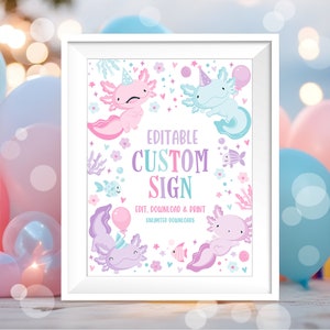EDITABLE Axolotl Custom Sign Pink Teal and Purple Girl Axolotl Whole Lotl Fun Under the Sea Signage Axolotl Salamander Party Sign 8x10 AX1