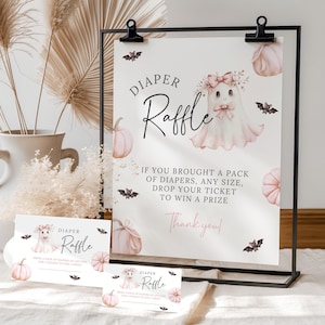 Halloween Baby Shower Diaper Raffle Sign Ghost Baby Shower Template Pink Pumpkin Little Boo Is Due Baby Shower Game Printable Editable HG1