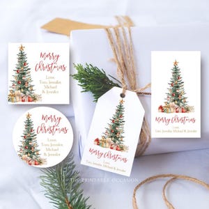 Editable Christmas Favor Tags Holiday Gift Tags Merry Christmas Holiday Tags Holiday Labels Tree Gold Download Printable Template Corjl T2C