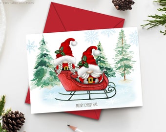 Santa Gnome Christmas Greeting Cards, Santa Gnome Holiday Cards, Merry Christmas Cards, Printable Gnome Greeting Cards, INSTANT DOWNLOAD