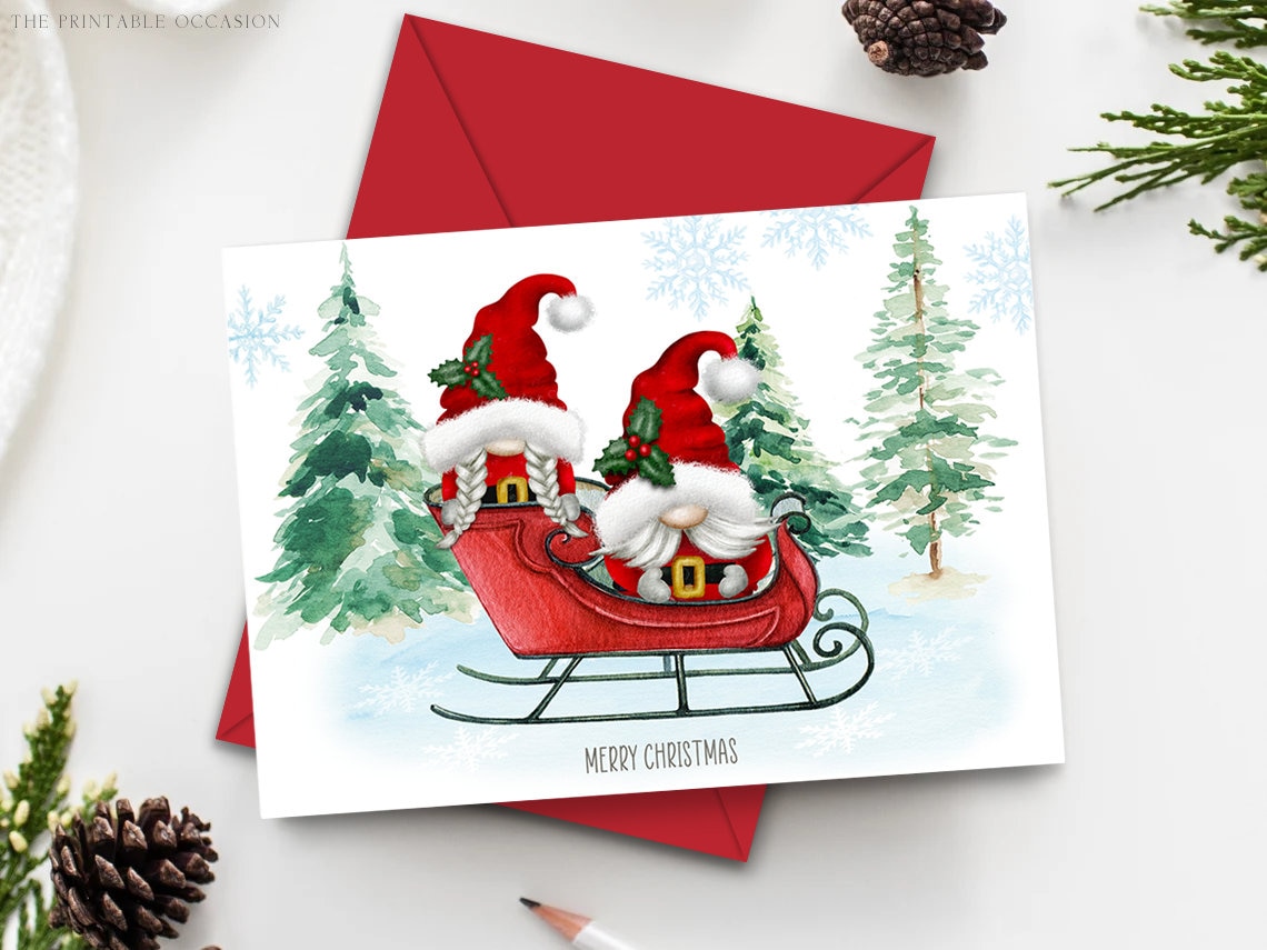 Santa Gnome Christmas Greeting Cards Santa Gnome Holiday - Etsy 日本