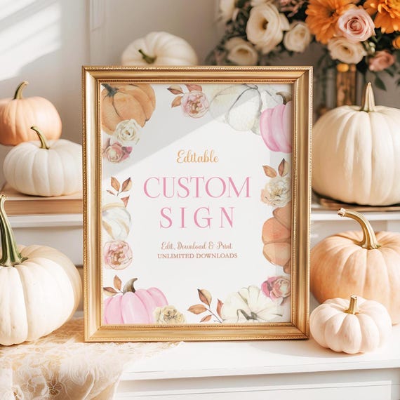 Editable Pumpkin Birthday Sign Fall Birthday Party Sign Pink Pumpkin Birthday Decor Autumn Birthday Printable Fall Birthday Girl Party PM1