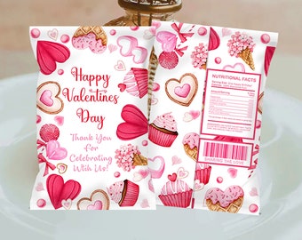 Valentine Chip Bag, Valentine Treat Bag, Valentine Favors, Valentine Party Treat, Party Favor Editable Chip Bag Wrapper Instant Download VD1