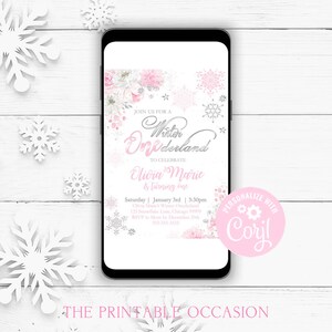 EDITABLE Winter ONEderland Invitation Pink & Silver Winter ONEderland Invitation Floral Winter ONEderland Party Instant Download Corjl WL2 image 3