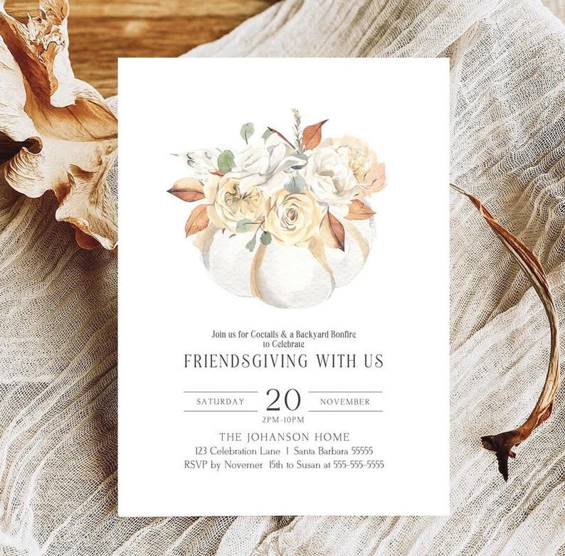 Editable Friendsgiving Minimalist Invitation Template Printable Autumn Friendsgiving Dinner Invitation Thanksgiving Holiday Invite Printable Friendsgiving
