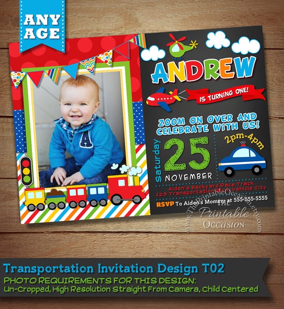 SALE!! Transportation Invitation, Transportation Birthday, Cars Trucks Planes Invitation, Transportation Party, Chalkboard Invitation, DIY Il_570xn