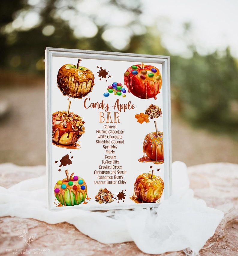 Editable Caramel Apple Bar Menu Sign Candy Apple Bar Sign Caramel Apple Menu Sign Candy Apple Station Birthday Party Baby Shower Bonfire