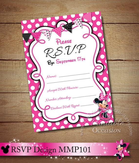 Minnie Mouse RSVP Card, Pink Polka Dot RSVP Card, Minnie Mouse Printable Rsvp Card, Pink Minnie Mouse MMPB Il_570xn