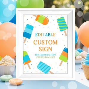 Editable Popsicle Sign Printable Custom Popsicle Birthday Sign Summer Birthday Party Editable Text Custom Birthday Sign Popsicle Sign PS1