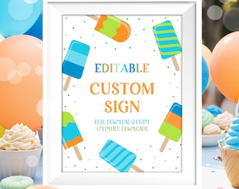 Editable Popsicle Sign Printable Custom Popsicle Birthday Sign Summer Birthday Party Editable Text Custom Birthday Sign Popsicle Sign PS1