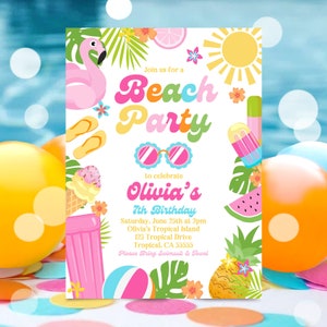 EDITABLE Beach Birthday Party Invitation Tropical Splish Splash Girly Beach Party Invite Summer Party At The Beach Instant Download P5 image 5