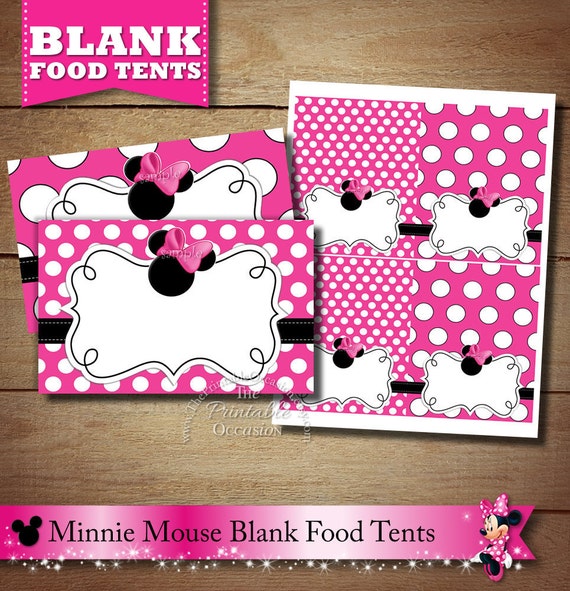 Blank Minnie Mouse Food Tents - Pink Minnie Mouse Placecards for Birthday Party or Shower, Pink Polka Dotted Minnie Mouse Food Tents Il_570xn