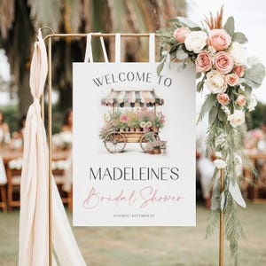 Floral Bridal Shower Willkommensschild Frisch vom Markt Blumenwagen Willkommen Poster Frühling Brautparty Printable Willkommensschild Canva FC1