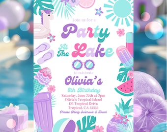 Party At The Lake Birthday Invitation Editable Tropical Splish Splash Summer Boy Birthday Party At The Lake Birthday Instant Download P6