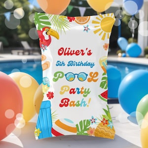 Editable Boys Pool Party Chip Bag Wrappers Tropical Splish Splash Boys Pool Party Summer Swimming Pool Splash Pad Party Instant Download P9A