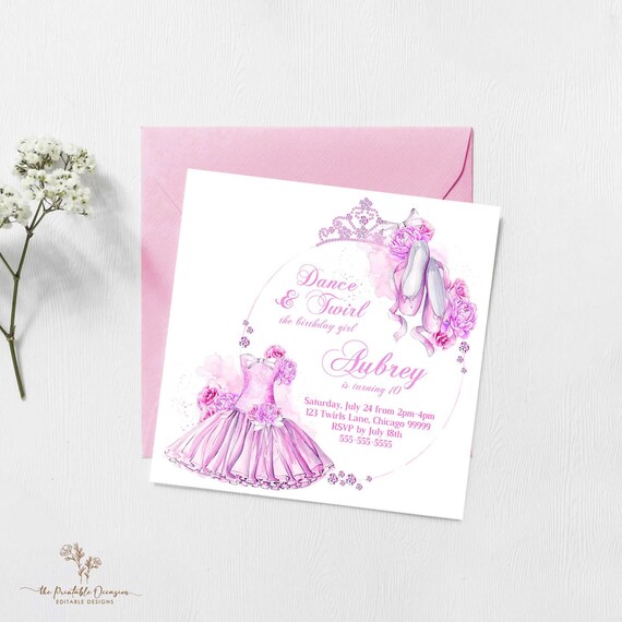 EDITABLE Ballerina Invitation Template Tutu and Ballerina Shoes