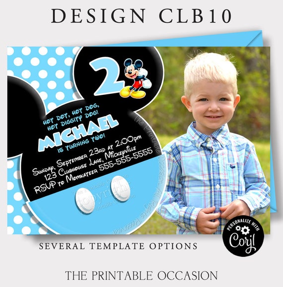 EDITABLE Baby Mickey Mouse Invitations, Baby Mickey Mouse Birthday Invitation, Light Blue Mickey Mouse Photo Invite, Instant Download MMST Il_570xn