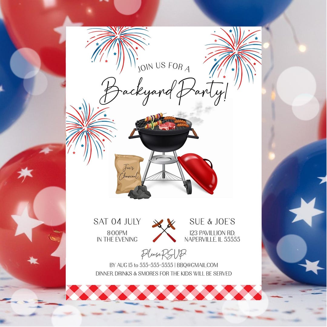 4th of July BBQ Invitation Template Editable Backyard Cookout Party ...