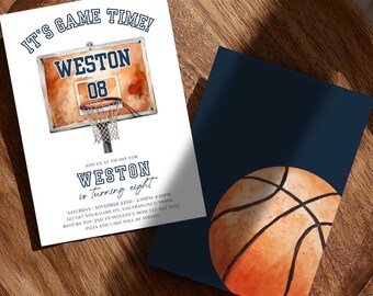 Basketball Birthday Invitation Template Modern Basketball Invite Boho Vintage Editable Digital Template  Basketball Birthday Party Canva SB1