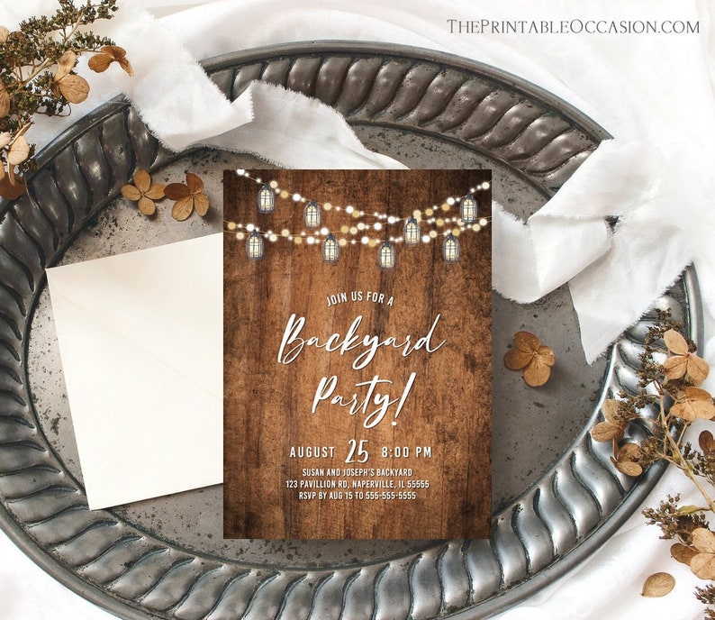 Rustic Backyard Party Invitation Template, BBQ Party Invitation, Baby Shower Invitation Birthday Party Retirement Party, Couples Party Corjl image 2