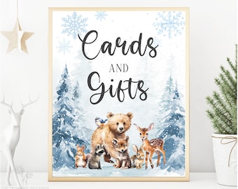 Cards and Gifts Sign Winter Woodland Animals Winter Woodland Baby Shower Birthday Forest Animals Table Sign Printable NOT Editable W2 W5