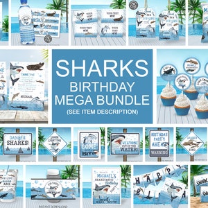 Shark Birthday Invitation Bundle Printable Shark Pool Party Editable Invitation Shark Swim Party Invite Bundle Shark Party Decoration SHK