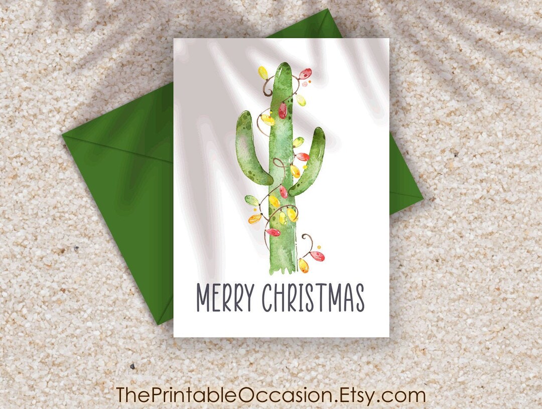 Printable Cactus Christmas Card Cactus Greeting Card Merry - Etsy