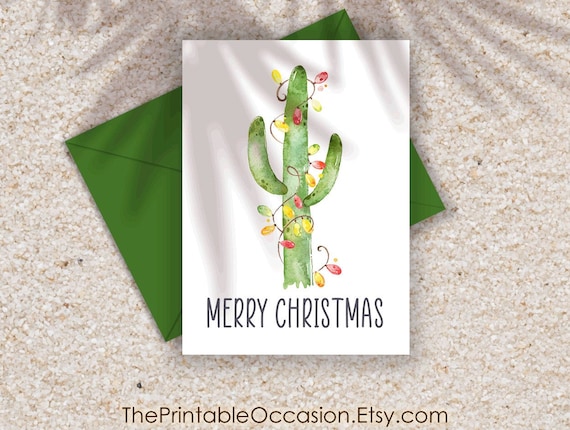 Printable Cactus Christmas Card, Cactus Greeting Card, Merry Christmas ...