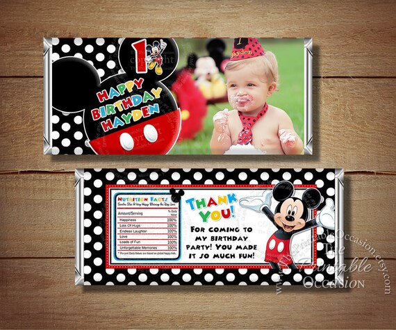 Any Age Printable Mickey Mouse Birthday Candy Bar Wrapper Red Etsy