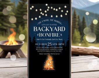 Bonfire Birthday Invitation Bonfire Birthday Evite Summer Bonfire Invitation Bonfire Party Invite Editable Fall Party Invitation BF1