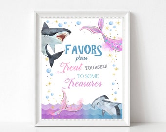 Sharks and Mermaid Party Favor Sign Treat Yourself To Some Treasures Sign Sharks Mermaid Birthday Party Decors Mermaid Party Download SH1