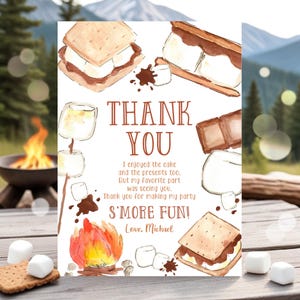 Smores Birthday Thank You Card Smores Baby Shower Thank You Note Backyard Camping Smore Fun Bonfire Party Campfire Printable Canva SM3
