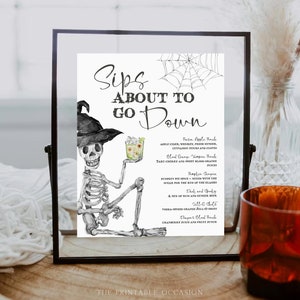 Halloween Party Cocktails Menu Printable Sips Going Down Drinks Sign Editable Skeleton Cocktail Bar Menu List Cocktail Party Menu SK1