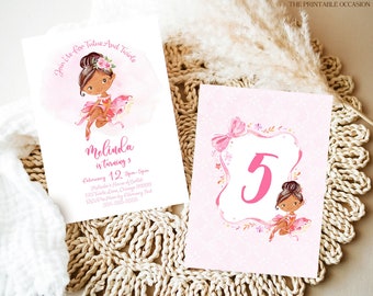 EDITABLE Ballerina Birthday Invitation Template, Brown Skin Ballerina Invitation, Ballet Birthday Birthday Tutu Birthday Tutu Invitation BL1