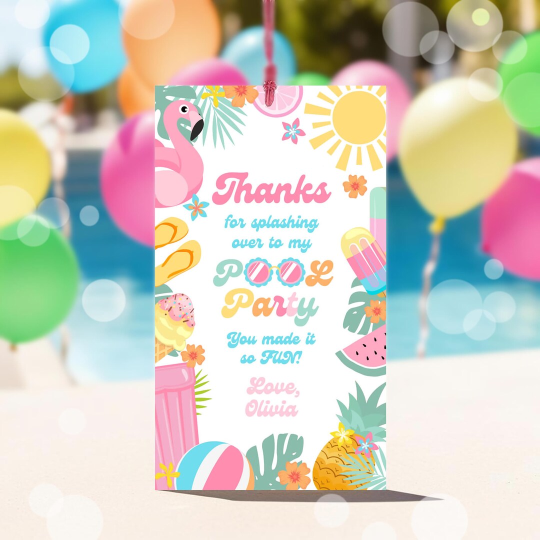 Editable Pool Party Luggage Favor Tags Pastel Tropical Splish Splash ...