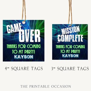 EDITABLE Laser Tag Gift Tags 3 or 4 Laser Tag Gift Tags Templates Laser Tag Birthday Party Favor Download Glow Party Gamer Party LT1 image 2