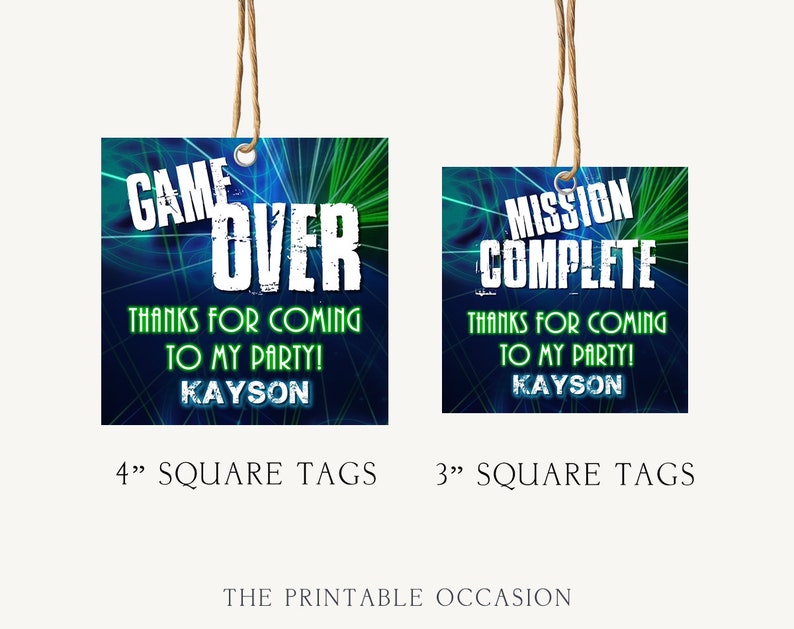 EDITABLE Laser Tag Gift Tags 3 or 4 Laser Tag Gift Tags Templates Laser Tag Birthday Party Favor Download Glow Party Gamer Party LT1 image 2