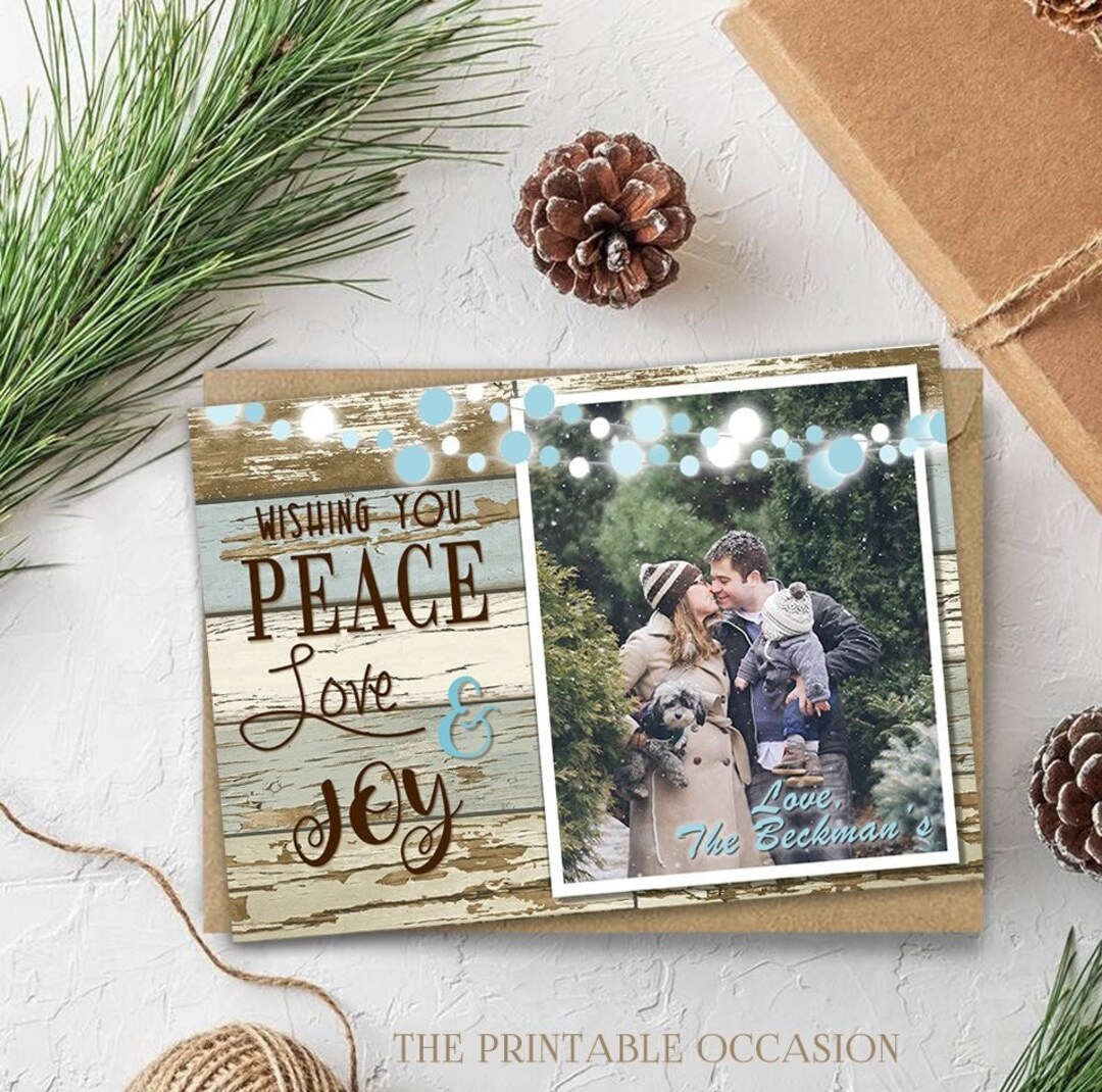 EDITABLE Rustic Christmas Photo Card, Country Rustic Christmas Card