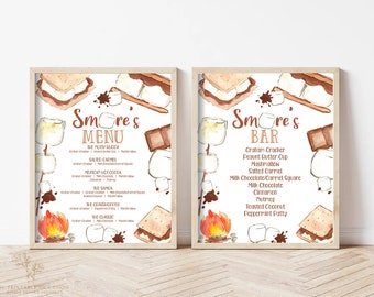 Editable Smores Bar Menu Sign Smores Bar Sign Smores Menu Sign S'mores Station Birthday Party Smores Baby Shower Bonfire Camping Corjl SM3