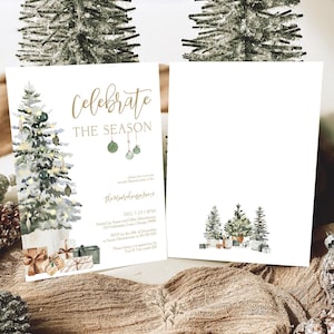 Celebrate the Season Holiday Party Invitation Christmas Tree Invitation Template Christmas Dinner Invite Instant Download Printable T2D image 1