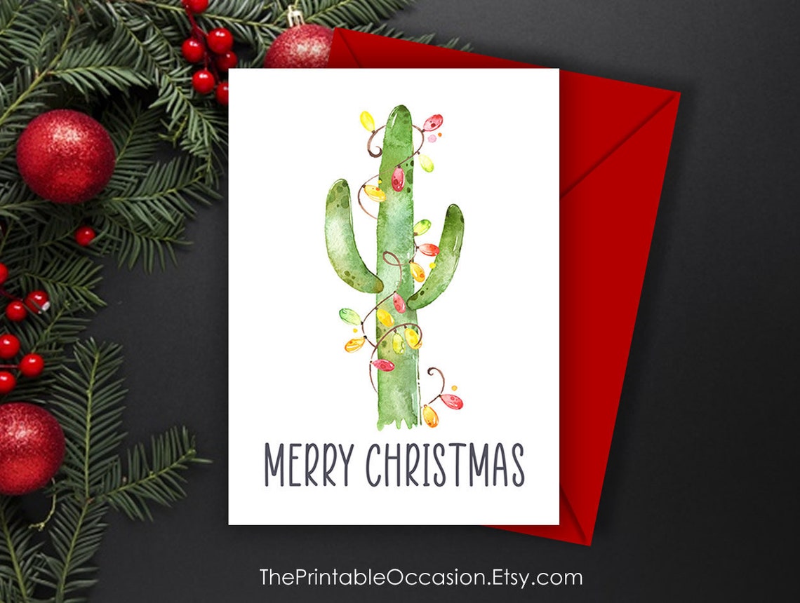 Printable Cactus Christmas Card Cactus Greeting Card Merry - Etsy